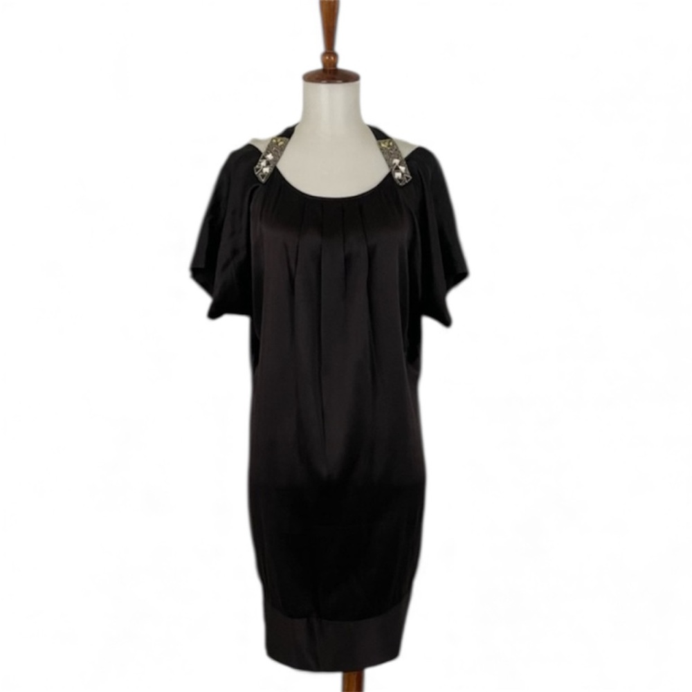 Rebecca Taylor Stretch Silk Dress Women’s 4 Beaded Short Sleeve‎ Relaxed Shift